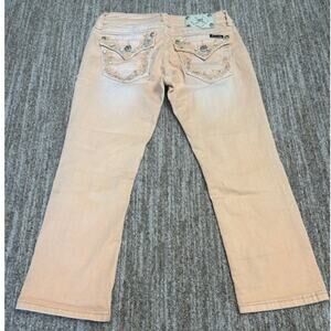 MISS ME Peach Cuffed Blinged Distressed Cuffed Capris Size 30